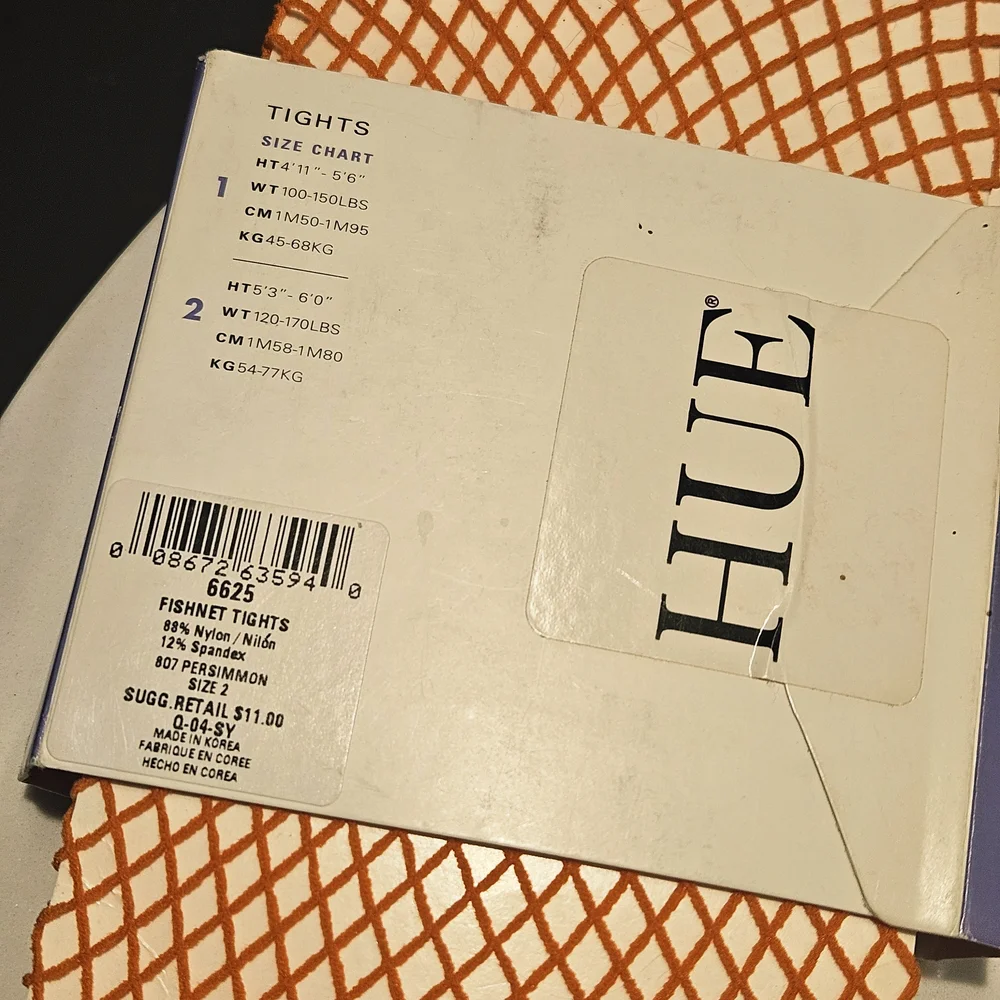 HUE Vibrant Orange Fishnet Tights Size 2